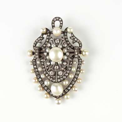 Belle Epoque gold, pearls and diamonds pendant