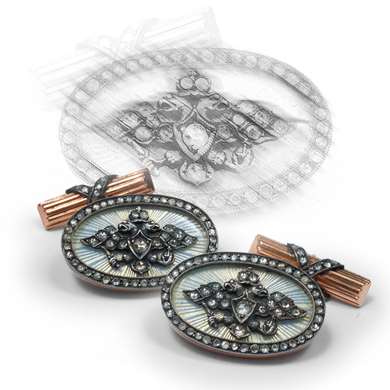 Russian guilloché enamel and diamond cufflinks 