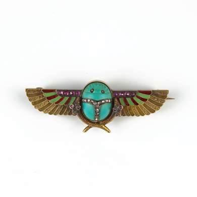 Egyptian Revival gold scarab brooch