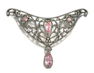 Belle Epoque pink topaz and diamond gold brooch 
