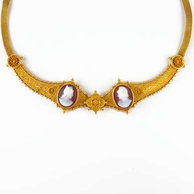 Archaeological Revival gold and cameo necklace