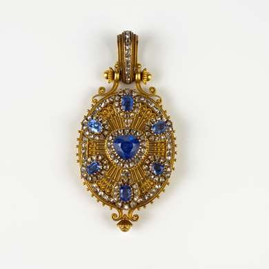 Victorian gold sapphire and diamond pendant
