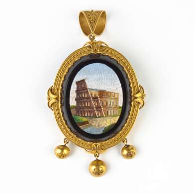 Gold and micromosaic Colloseum pendant/brooch