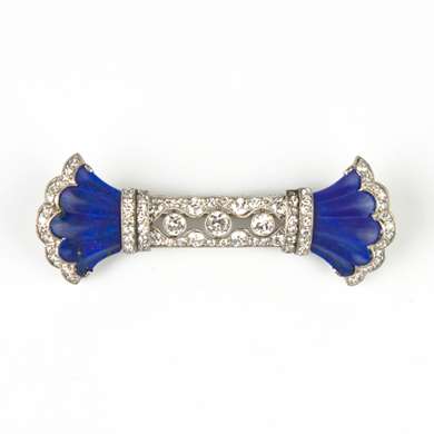 Art Deco lapis-lazuli and diamonds brooch