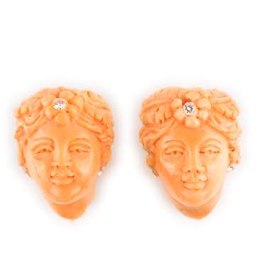 Pair of coral and gold Italian earring