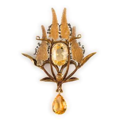 Rare enameled gold, citrine and yellow sapphire by René Lalique