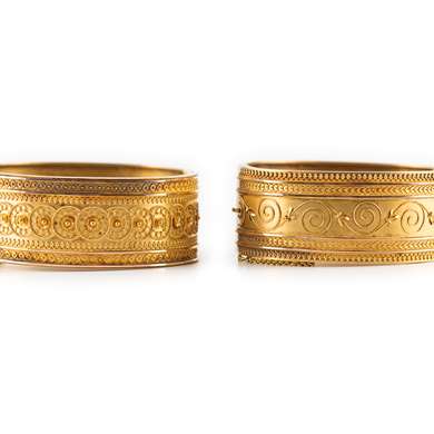 Pair of gold Neo Etruscan bangle