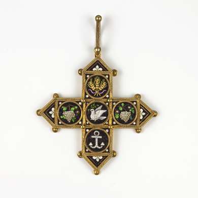 Victorian  gold and micro mosaic pendant