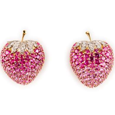 Strawberry ruby and diamond earclips