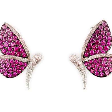 Pink sapphire and diamond butterfly earrings 