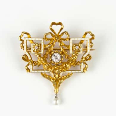 Belle Epoque gold, enamel and diamond brooch