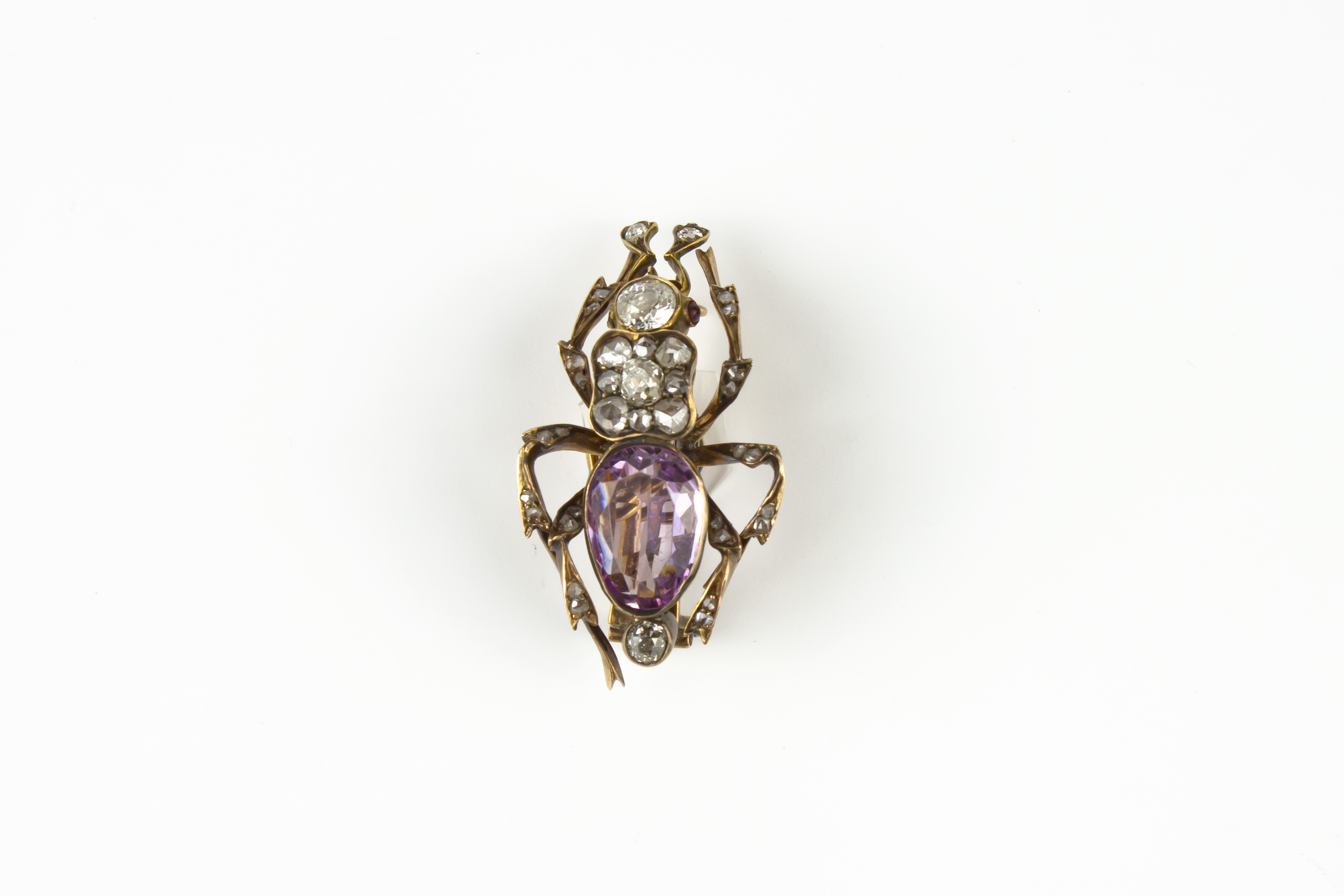 Victorian pink topaz, diamonds and gold insect brooch