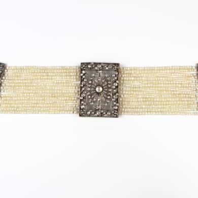 Belle Epoque pearl and diamond collier de chien