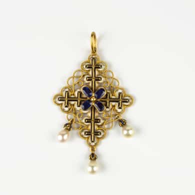 Renaissance Revival enamel cruciform pendant, by Philips Brothers