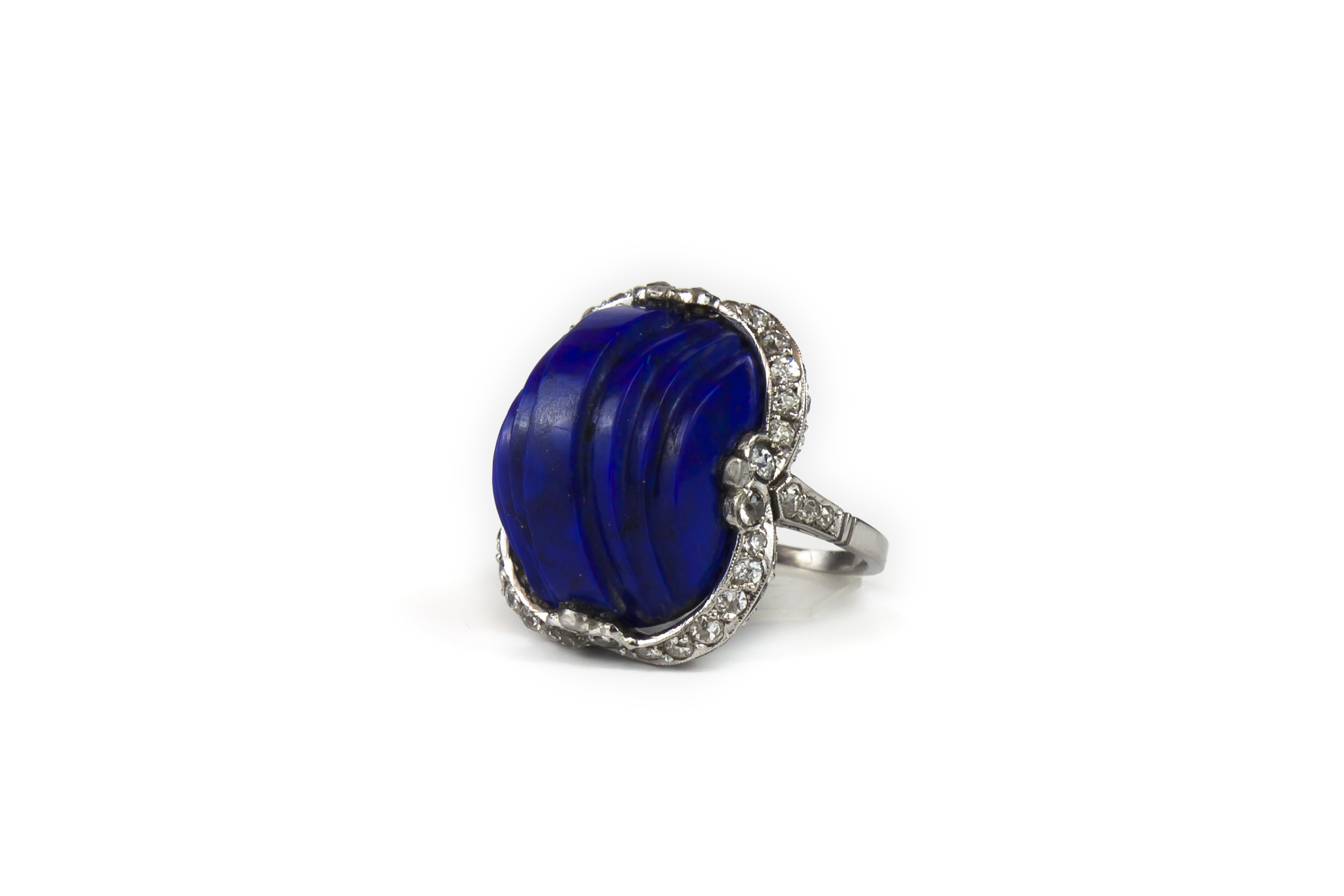 Platinum, lapis lazuli and diamonds ring