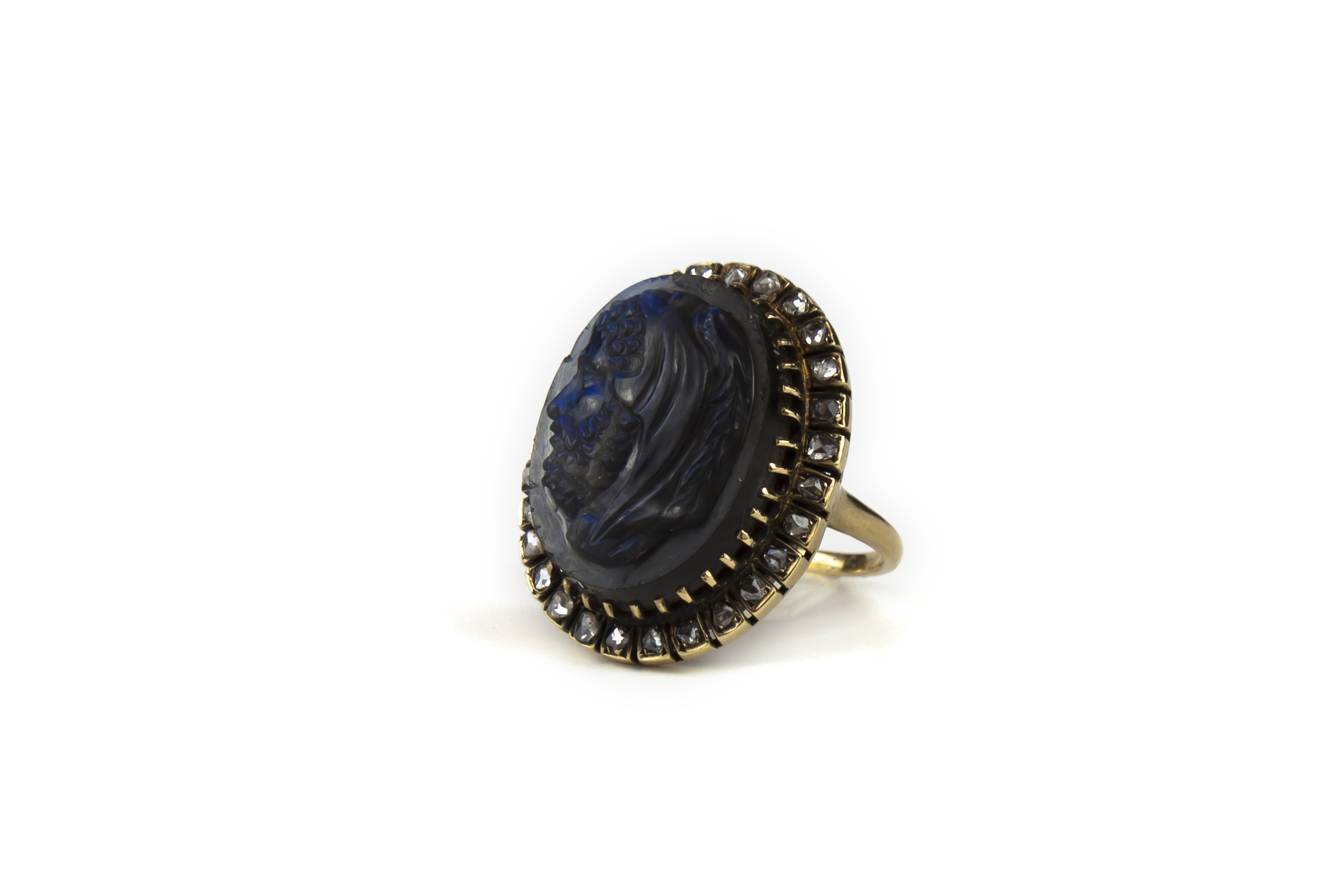 Labradorite cameo and diamond gold ring