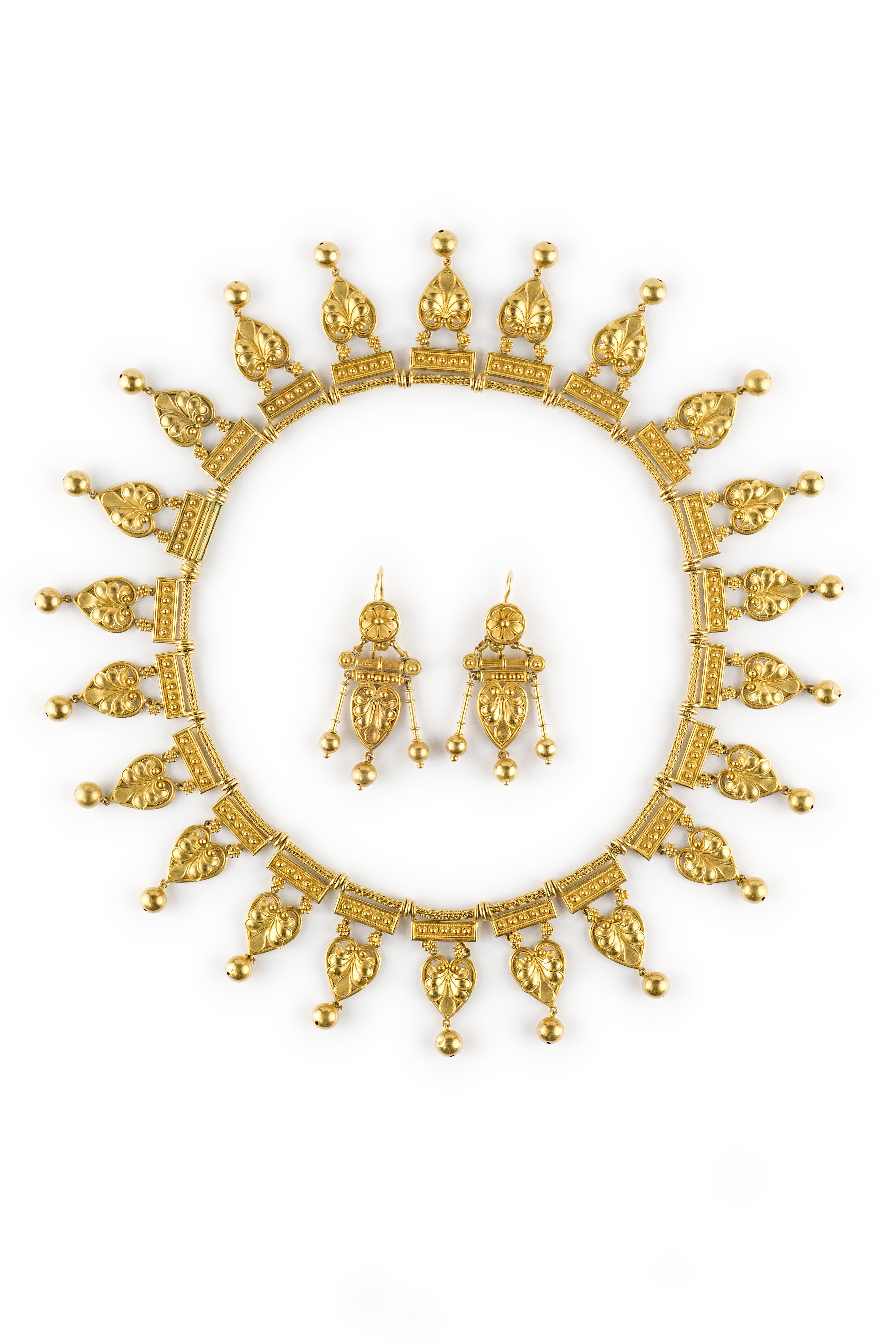 Gold Etruscan Revival demi parure 