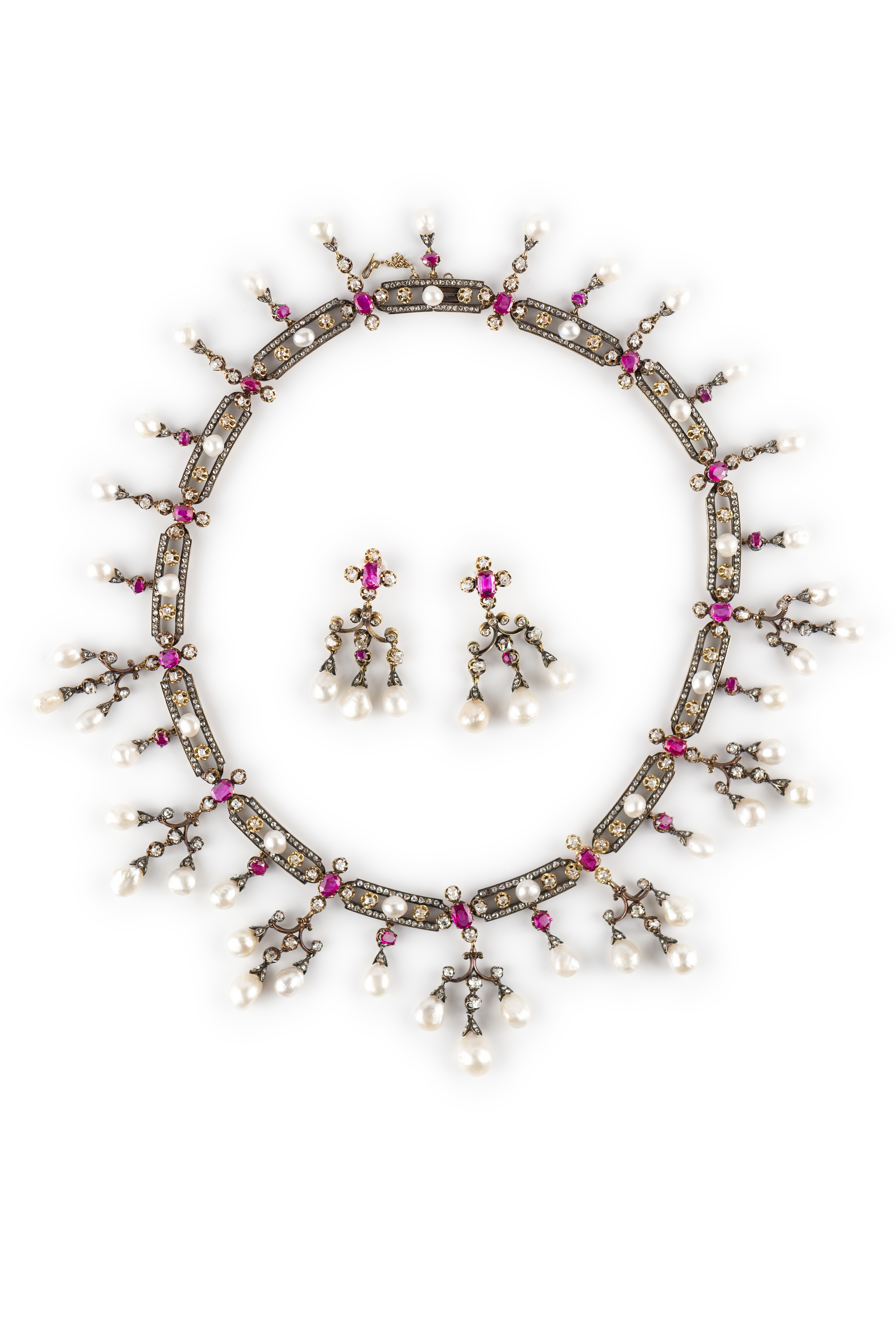 Pearl ruby and diamond demi parure 