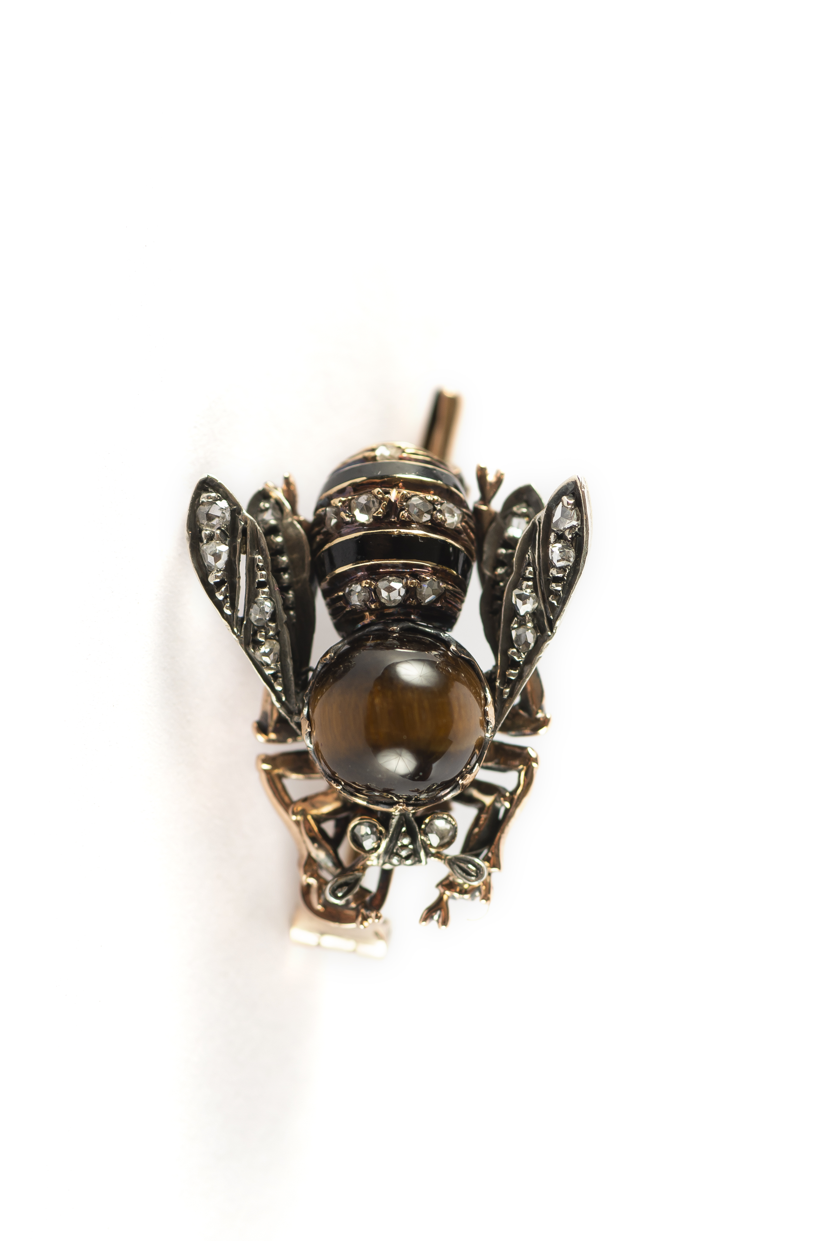 Broche abeille œil de tigre et diamants
 
