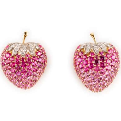 Strawberry ruby and diamond earclips