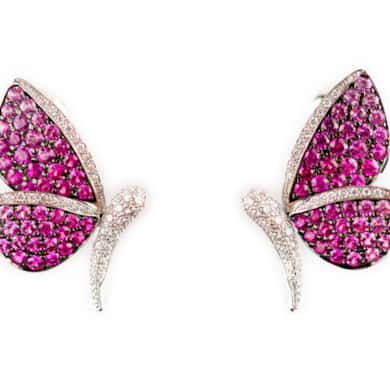 Pink sapphire and diamond butterfly earrings